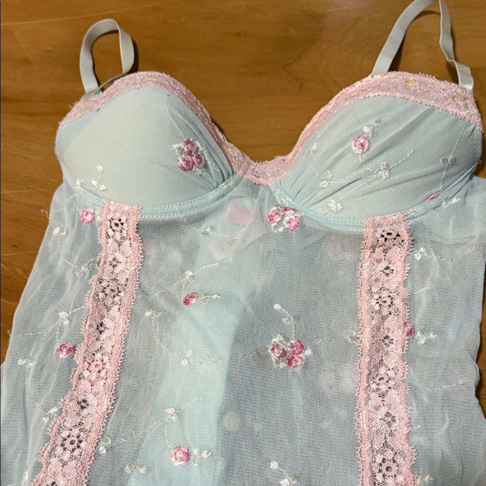 Vintage Floral Lace Victoria Secret  Lingerie Set - Mint Green - Picture 2 of 9